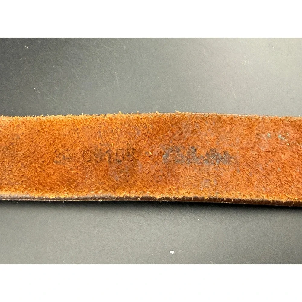 Vintage Cognac Brown Leather Belt Brass Buckle Double Keeper 42/105 Rugged Style